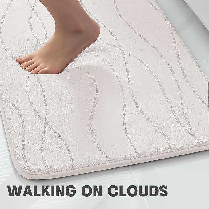 YIHOUSE Memory Foam Bathroom Rug Sets 3 Piece, Ultra Absorbent Bath Mat for Bathroom - Non-Slip Machine Washable & Dry Quickly, 3 Piece Bathroom Mat Set,White