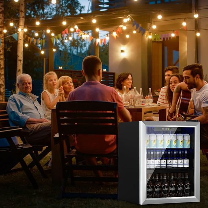 Stopasd Beverage Refrigerator Cooler, 1.6 Cu.Ft/70 Can Drink Fridge with Adjustable Shelves for Soda Wine Beer, Quiet Undercounter Small Fridge for Home/Office/Bar/Garage(37-61 ℉), Sliver