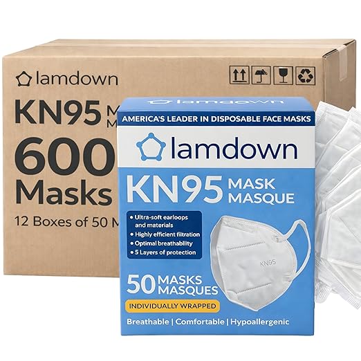 (600-Pack) KN95 Face Masks, Individually Wrapped, Premium Disposable Dust Mask, White