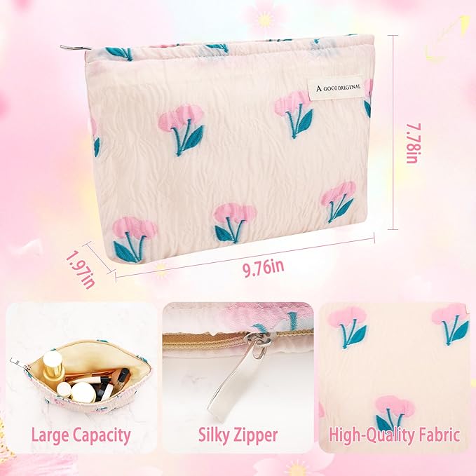 ZLFSRQ Cherry Makeup Bag for Women Cute Pink Cosmetic Bag Zipper Makeup Pouch for Purse Large Capacity Travel Toiletry Bags Aesthetic Essential Portable Cosmetic Organizer Gift Skincare Storage Bags