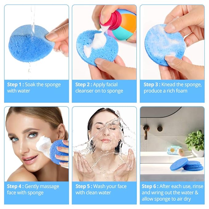 Natural Facial Cleansing Sponges- 20 Count Compressed Facial Sponges Cellulose Reusable Soft Cosmetic Esponjas para Faciales for Professional Makeup Removal, Facials Spa, Exfoliator, Skin Massage111