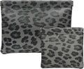 2 Leopard Leather Small Makeup Pouches Set for Women,Cosmetic Accessories,Waterproof and Portable Cosmetic Bags,Self-closing,No Zipper, Aesthetic Storage Pouch,Lipstick for Purse, Black