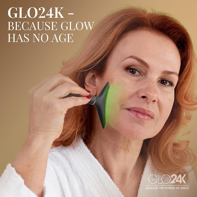 GLO24K Red Light Face & Neck Beauty Device – 3-in-1 Facial Massager Tool with LED & Vibration for Skin Revitalization and Neck Firming