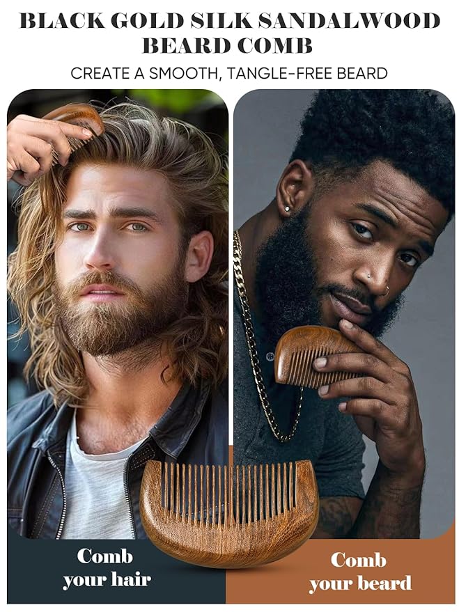 Beard Brush, Natural Boar Bristles Beard Brush for Men and Wooden Sandalwood Pocket Beard Comb Set, Facial Hair Grooming Kit with Mustache Scissors as a Styling Tool, Growth, Detangles, Shine