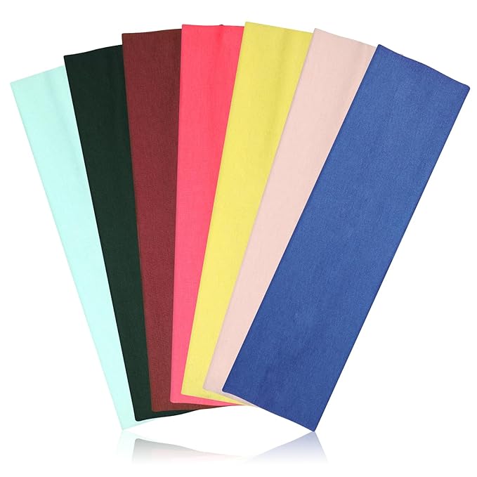 Headbands for Women, Stretchy Non Slip Soft Cotton Cloth Hair Bands for Sports, Workout, Yoga and Running, 7pcs