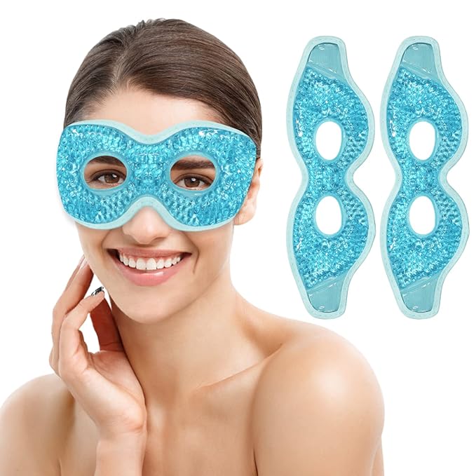2 PCS Ice Eye Mask Reusable Ice Pack Hot/Cold Compress Gel Cooling Mask for Puffiness/Dark Circles/Headaches/Migraines/Stress Relief (Blue)