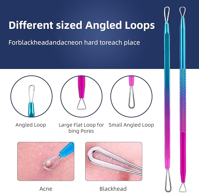 Pimple Popper Tool Kit - Ybaoo 10 Pcs Blackhead Remover Comedone Extractor Kit with Metal Case for Quick and Easy Removal of Blackheads, Zit Removing, Facial and Nose(Colorful)