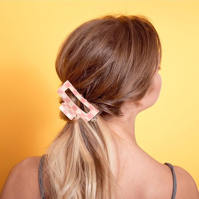 Checkered Rectangle Y2K Hair Claw Clips and Barrettes- 6 Pcs Large and Small Strong Hold Hair Accessories for Thin & Thick Hai