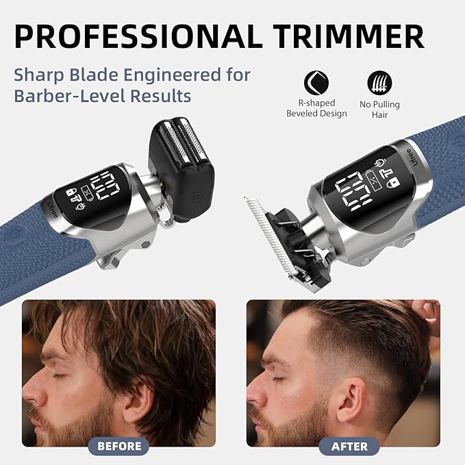 Ufree 6-in-1 Professional Beard Trimmer for Men, IPX6 Waterproof Electric Shaver Razor, Cordless Body Hair Trimmer for Mustache, Nose, Type-C Mens Gooming Kits, Birthday Valentines Gifts for Him