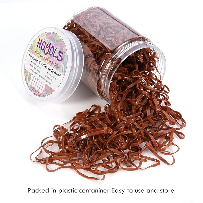 Hoyols Hair Elastic Ties Mini Soft Rubber Bands Ponytail Polyband Braid Holder for Kids Baby Girl 1000 Piece Pack (Caramel) TPR