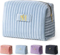 COSHAYSOO Customized Monogram Makeup Bag Travel for Women Personalized Easter Day Gifts for Her Best Friend Sister, Custom Customizable Blue Monogrammed Cosmetic Traveling Pouch Letter M