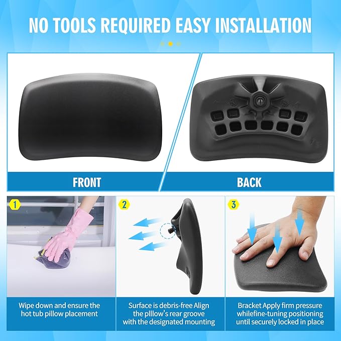 3 Pack Replacement Head Rests for Cal Spas Hot Tubs (2020-2023 Models) | Easy Install, No Tools Needed with Single Pin Design | Black EVA Foam Pillows