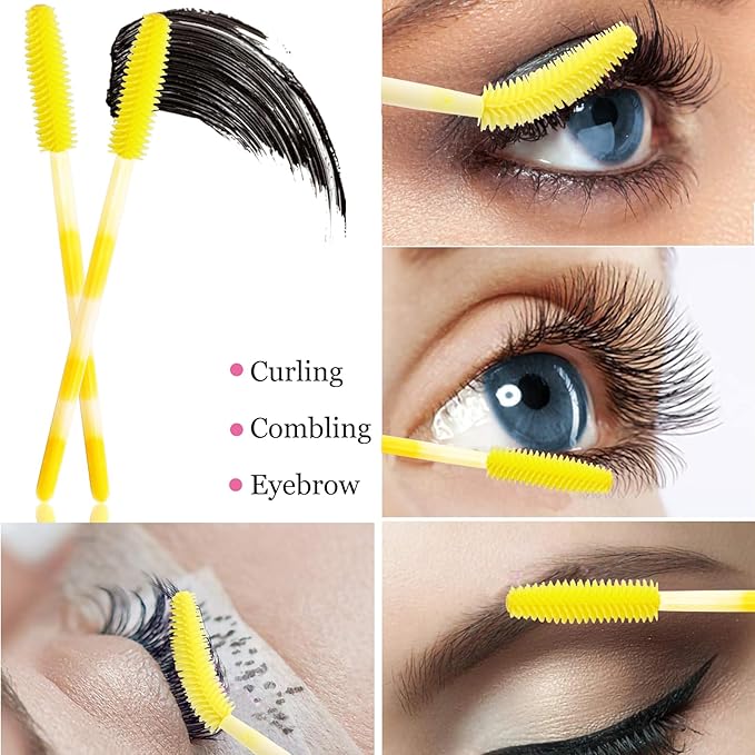BIHRTC 100PCS Eyelashs Brush Mascara Wands Disposable Lip Applicators liner Brushes Makeup Tools Lip Brushes Eyelash Spoolies for Women Girls Salon Beauty Cosmetic Make Up Tool