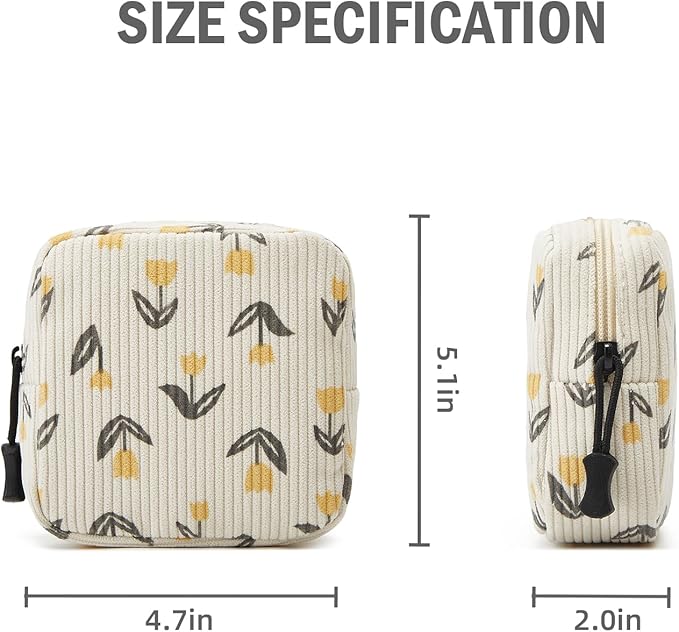 Small Makeup Bag for Purse,Mini Cosmetics Bag cute Zipper corduroy Cosmetic Pouch Storage Pouch Travel Toiletry Organizer for Women Girls(Tulip Yellow)