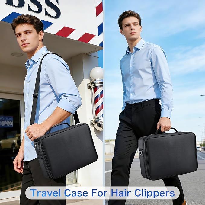 Professional Barber Clipper Case Organizer Bag with Adjustable Dividers, Detachable 6-Slot Scissors Panel, Travel Grooming Tool Storage - Fits Wahl/Andis/Hatteker