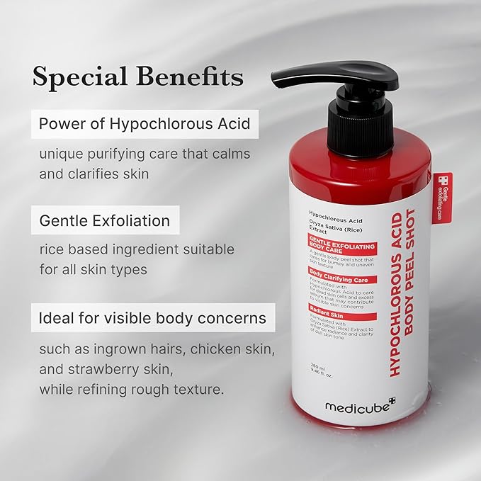 medicube Body Peel Shot with Hypochlorous Acid | Gentle Body Exfoliating Serum for Dead Skin Cells, Rough Patches & Uneven Texture | Rice Extract, Panthenol for Hydrating & Smoothing Care | 9.46 fl.oz