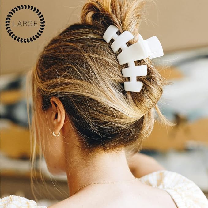 TELETIES - Large Hair Clip - Strong Grip, Bendable Teeth, Comfortable Curved Design - Ideal for Thick Hair - For All Hair Textures - Coconut White