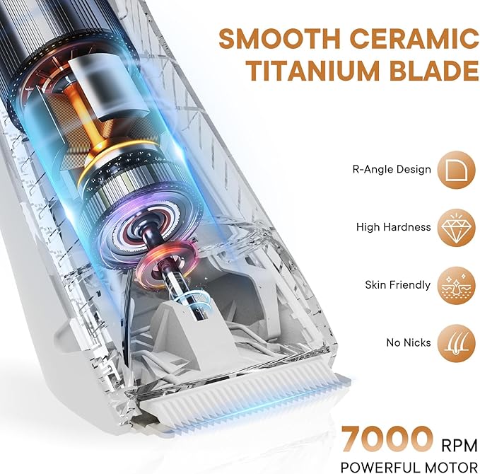 Pubic & Body Hair Trimmer for Men, 2 In 1 Electric Ball Groin Razor Shaver with Ceramic Blade, No Nick Mens Grooming Kits for Wet/Dry Use, Cordless Charging Body Groomer with Led Display,White