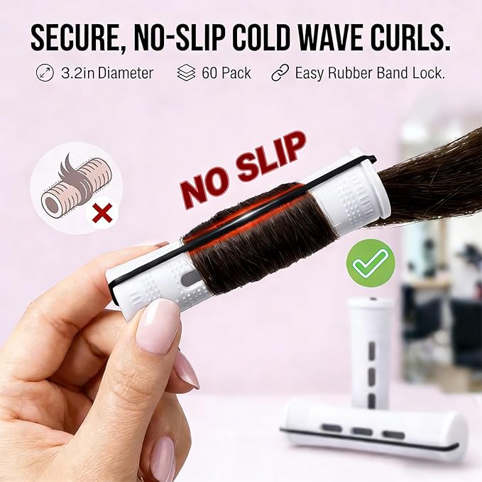 60 Pcs Perm Rods for Long Hair, Cold Wave Perm Rods Set for Women's Long & Short Plastic Curling Rollers for Hair Curling and DIY Hairdressing Styling Tool（0.63 x 3.22 inches）