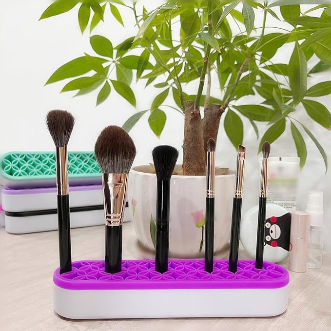 TANG SONG 1 PC Silicone Make up Brush Holder Cosmetic Storage Box Desktop Organizers (Purple)