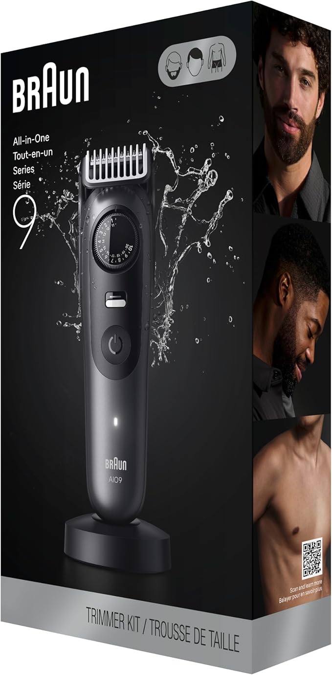 Braun Series 9 All-in-One Beard & Body Grooming Kit for Men, Cordless Trimmer, Hair Clippers & Shaver for Face, Hair & Body with Gillette Labs Razor, AIO 9535