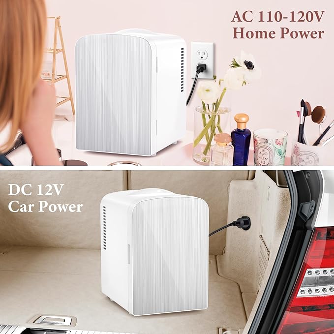 Xbeauty Mini Fridge, 4L Portable Small Refrigerator for Skincare, Cosmetics, Food & Drinks, Compact Refrigerator for Bedroom, Dorm, Car, Office, White