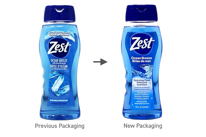 Zest Body Wash - Enriched with Sea Minerals - Invigorating Scent - Hydrating Body Soap - Suitable for All Skin Types - Ocean Breeze - 6 pc