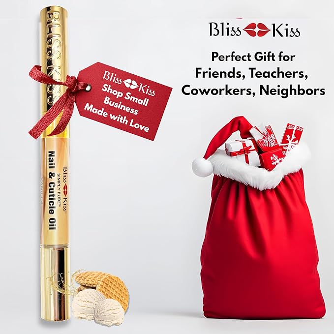 Bliss Kiss | 4 Vanilla Fragrance Nail Oil Cuticle Pens w/Vitamin E & Jojoba⏤Nail Strengthener Nail Growth Serum for Brittle Peeling Breaking Thin Nails