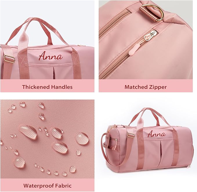 Flycalf Personalized Duffel Bag Dance Travel Bag with Embroidery Name with Shoe Compartment for Sports Gym