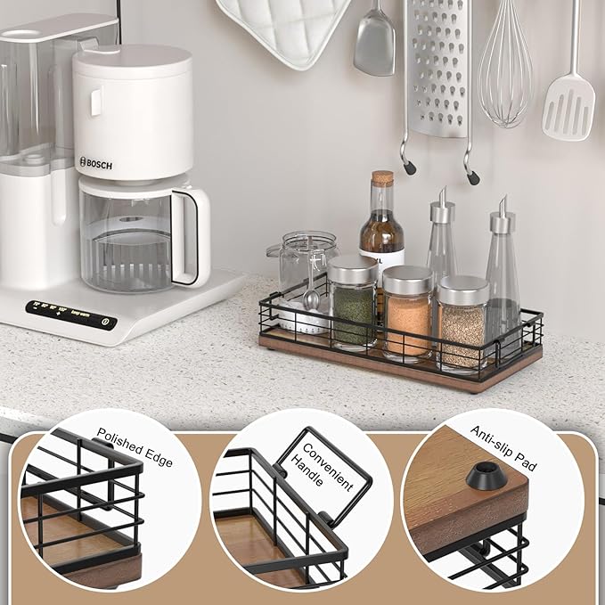 Acacia Toilet Paper Basket 2PCS 13 Inch Bathroom Tank Tray Basket Top of Toilet Storage Toiletries Organizer for Bathroom, Living Room and Kitchen (Acacia & Black)