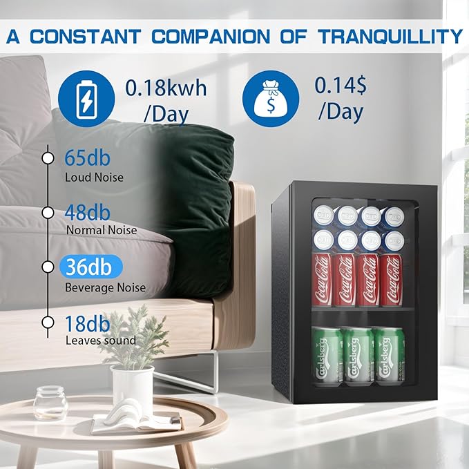 Compact Beverage Refrigerator,24 Can/0.9 Cubic Feet Fridge with Glass Front Door for Soda, Beer or Wine, Under Counter Small Refrigerator with Adjustable Shelve