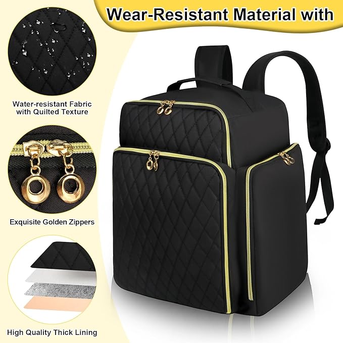Nail Polish Organizer Backpack Holds 126 Bottles& Nail Lamp, Extra Large Nail Kit Supplies Organizer Bag with 3 Removable Cases, Portable Nail Organizers and Storage for Travel (Pure Black)