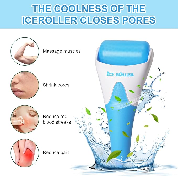 ONLYSKY BEAUTY Ice Roller Face Cooling Cold Roller for Women & Men Body Eyes Face Skin Care Tools（Blue Handle+Blue Roller