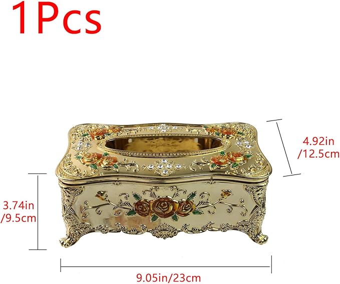 Geesatis Tissue Box Cover, Rectangle Tissue Box Holder, Rectangular Napkin Facial Tissues Holder for Bathroom Toilet Bedroom Living Room Table Desk Office Dresser, 1 Pcs Golden 9.05''x4.93''x3.74''