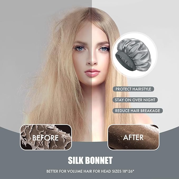 Satin Silk Bonnet for Sleeping, Double Layer Silk Sleep Cap for Men & Women, Soft Satin Lined Bonnet for Curly Hair