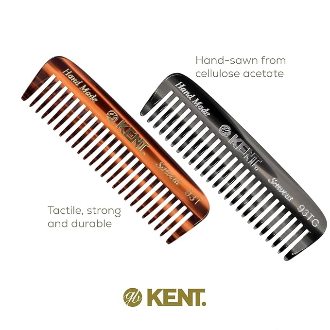 Kent 93T-93T G Wide Tooth Small Comb for Men's Mustache and Beard Grooming, Pocket Sized Detangler Travel Comb, Saw-Cut and Polished, Handmade in England