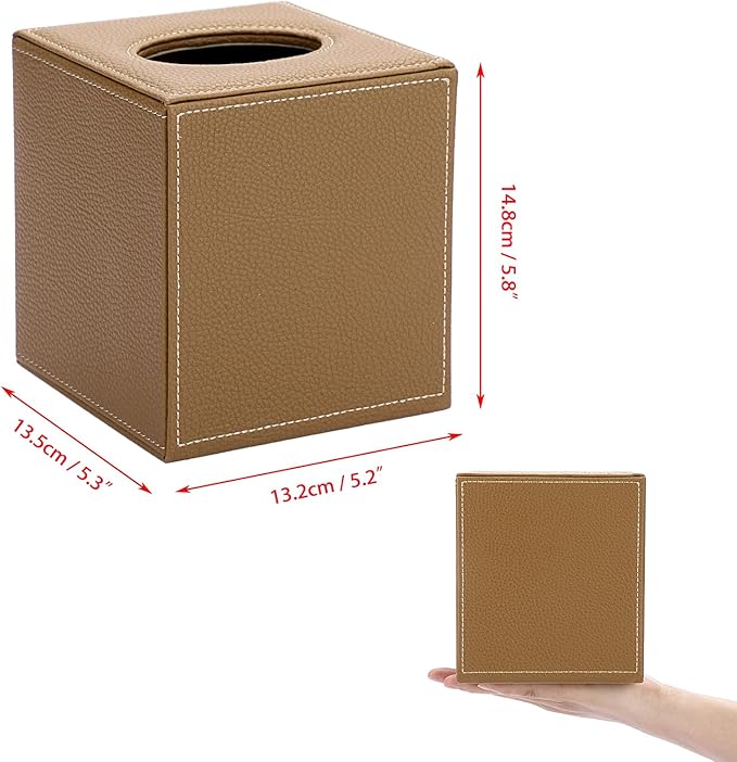 Sumnacon Square Leather Tissue Box Cover - Stylish Cube Tissue Box Holder with Magnetic Bottom, Decorative PU Tissue Box for Vanity Dresser Night Stand Table Countertop Home Office Car, Camel