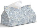 Light Blue Shell Leather Tissue Box Cover Rectangle,Coastal Toilet Paper Box Holder,Beach House Decor Facial Paper Case for use Living Room Bathroom Kitchen Office Desk,9.8x5.9x5.9In