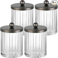 Amolliar Apothecary Jars Bathroom Vanity Storage Organizer Set, Countertop Canister with Stainless Steel Lid & Cute Stickers, Qtip Holder Dispenser for Cotton Swabs, Balls, Makeup Pads(Bronze, 4 Pack)