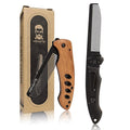 1PC Small Folding Pocket Beard & Mustache & Hair Styling Comb for Men - Metal Tactical Grooming Tool with Wooden Handle for Travel & Home Use - Idea for Stocking Stuffers - Length 6.57inch - Black