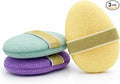 Facial Sponges for Cleansing, Exfoliating Face Sponge with Upgraded Elastic Strap, Reusable Makeup Remover Pads for Daily Wash & Gentle Exfoliating, 3-Pack Face Scrubber Oval(Blue Purple Yellow)