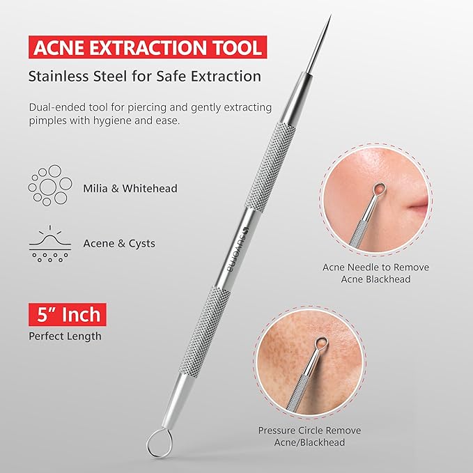Suvorna Skinpal milia Remover Tool, Pimple Popper, Extractor for Pimple, Blackhead, Whitehead, Comedone, Acne, Zit, Blemish, Cyst, Spot, Lancet Needle for face Popping, Lancet for Facial Extraction.