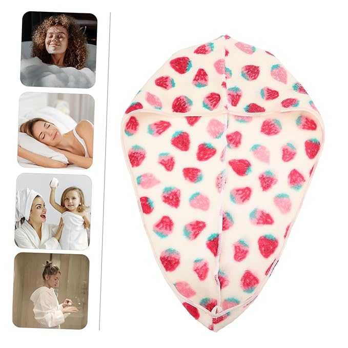 1Pc Strawberry Dry Hair Cap Hair Drying hat Absorbent Shower hat turbins for Ladies Micro Fiber Towel Quick Dry Head Turban Makeup Hair Towel Waterproof Bath Hat Girl Shower Hat