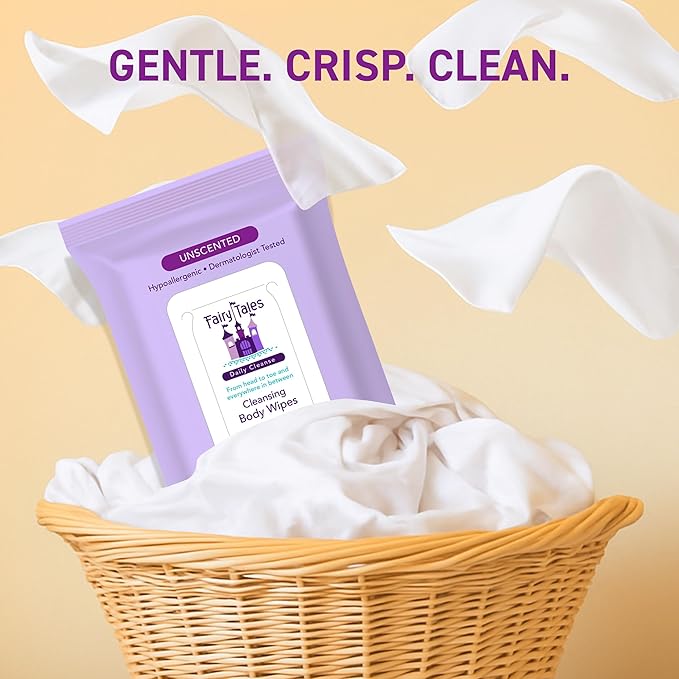 Fairy Tales Daily Cleanse XL Wipes for Kids – Extra Large Body Wipes, Gentle Disposable Washcloths, Unscented, Alcohol Free Cleansing Cloths - 20ct