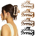 4 PCS 5 Inch Checkered Hair Claw Clips for Women - Square Checker Extra Large Claw Clips, Rectangle Durable Claw Clips for Thick Long Curly Hair, Hair Accessories for Daily, Dating, Work & Travel