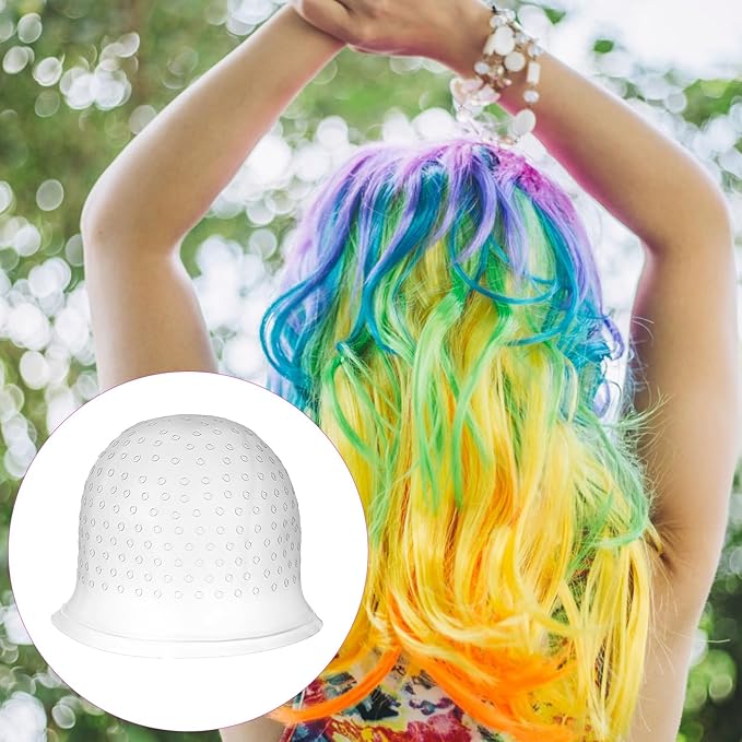Sibba Silicone Hair Coloring Highlighting Cap with Crochet Hook Reusable Poked Hole Highlight Pull Through Caps Dye Tipping Frosting Cap for Women Men Dyeing Staining Hairdressing Hair Salon Tools