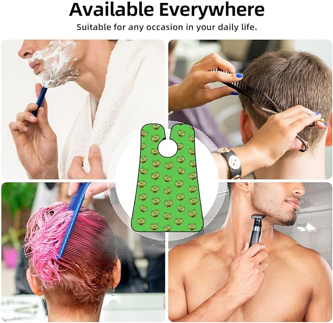 Beard Trimming Catcher Apron, Waterproof Non-Stick Grooming Bib for Shaving, Ideal for Men Dad Father’s Day, Cute Green Frogs Shave Bib