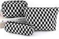 EIMMBD Makeup Bag 3 Pieces Large Capacity Checkered Cosmetic Bags Travel Toiletry Bag Organizer Cute Makeup Pouch Storage for Women(Black)