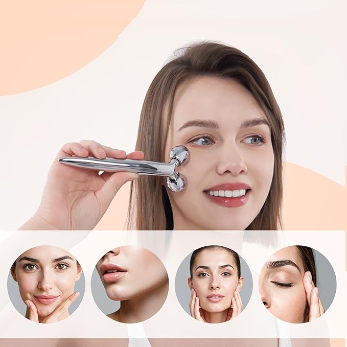 Metal Facial Roller Massager, 3D Cooling Face Massage Tool for Reduce Puffiness, Remove Eye Wrinkles, Face Lifting, Increase Firmness, Anti-Aging, Skin Tightening