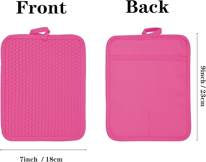 Oven Pot Holder with Pocket Cotton Heat Resistant Coaster Potholder Kitchen Hot Pad Oven Mitts for Cooking and Baking Square 7"x9" (Rose, Silicone)